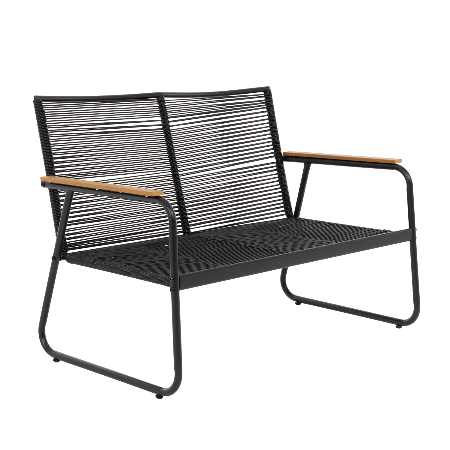 VESTIAMO CASA GIARDINO - Set da giardino 4 pezzi struttura in acciaio Antracite e braccioli Rattan con cuscini Grigio Scuro - Formato da 1 divano, 2 poltrone e 1 tavolino